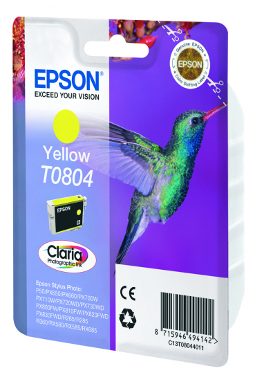 Epson T0804 (Hummingbird) Yellow Ink Cartridge - Claria Photographic Ink (C13T08044011) 