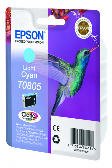 Epson T0805 (Hummingbird) Light Cyan Ink Cartridge - Claria Photographic Ink (C13T08054011) 