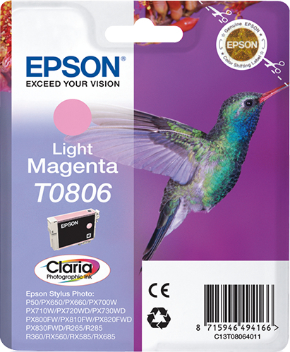 Epson T0806 (Hummingbird) Light Magenta Ink Cartridge - Claria Photographic Ink (C13T08064011) 