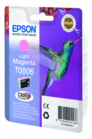 Epson T0806 (Hummingbird) Light Magenta Ink Cartridge - Claria Photographic Ink (C13T08064011) 