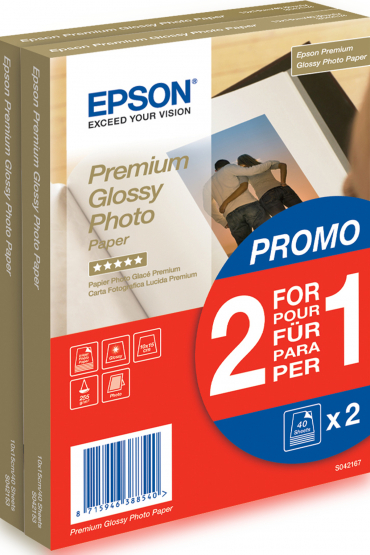 Epson Premium Glossy Photo Paper - 10x15cm - 2x 40 Sheets (C13S042167) 