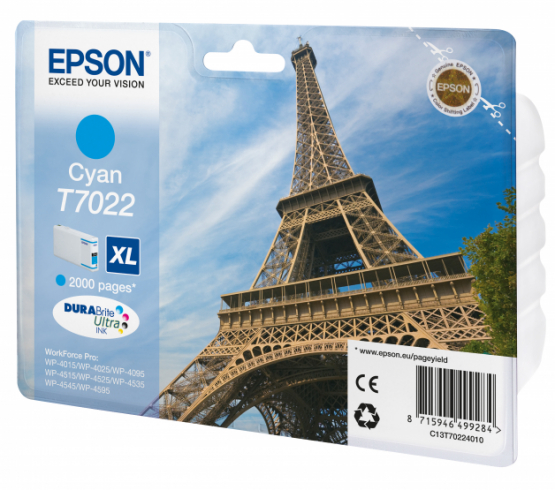 Epson T72022XL (Eiffel Tower) Cyan Ink Cartridge (C13T70224010) 