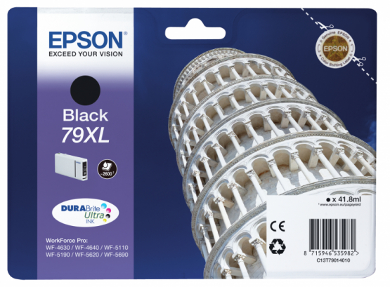 Epson 79XL (Tower of Pisa) Black Ink Cartridge - DURABrite Ultra Ink - High Capacity (C13T79014010) 