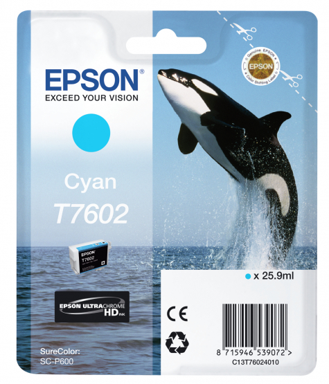 Epson T7602 (Whale) Cyan Ink Cartridge (C13T76024010) 