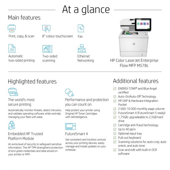 HP Color LaserJet Enterprise Flow MFP M578c Printer (7ZU87A) 