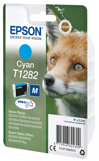 Epson T1282 (Fox) Cyan Ink Cartridge - DURABrite Ultra Ink (C13T12824012) 