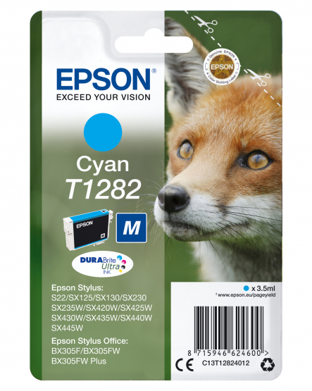 Epson T1282 (Fox) Cyan Ink Cartridge - DURABrite Ultra Ink (C13T12824012) 