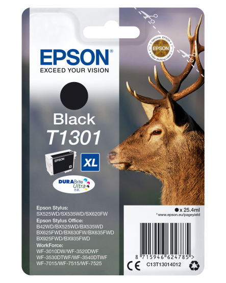 Epson T1301 (Stag) Black Ink Cartridge - DURABrite Ultra Ink (C13T13014012) 