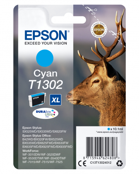 Epson T1302 (Stag) Cyan Ink Cartridge - DURABrite Ultra Ink (C13T13024012) 