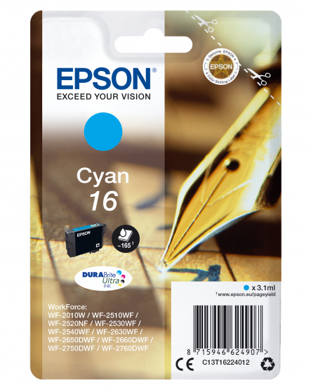 Epson 16 (Pen & Crossword) Cyan Ink Cartridge - DURABrite Ultra Ink (C13T16224012) 
