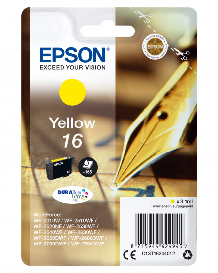 Epson 16 (Pen & Crossword) Yellow Ink Cartridge - DURABrite Ultra Ink (C13T16244012) 