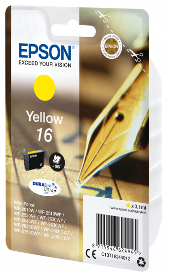 Epson 16 (Pen & Crossword) Yellow Ink Cartridge - DURABrite Ultra Ink (C13T16244012) 