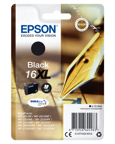 Epson 16XL (Pen & Crossword) Black Ink Cartridge - DURABrite Ultra Ink- High Capacity (C13T16314012) 