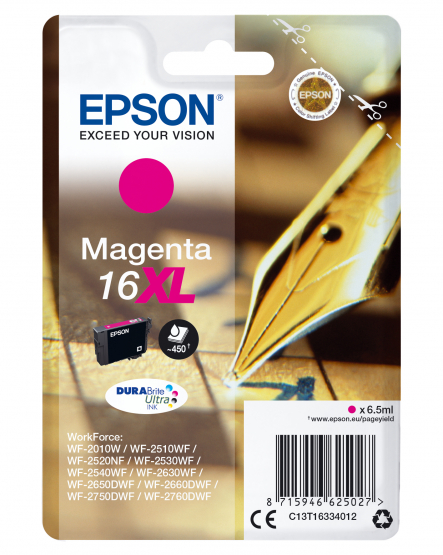 Epson 16XL (Pen & Crossword) Magenta Ink Cartridge - DURABrite Ultra Ink - High Capacity (C13T16334012) 