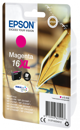 Epson 16XL (Pen & Crossword) Magenta Ink Cartridge - DURABrite Ultra Ink - High Capacity (C13T16334012) 