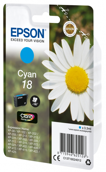 Epson 18 (Daisy) Cyan Ink Cartridge - Claria Home Ink (C13T18024012) 