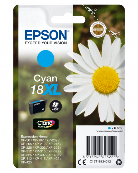 Epson 18XL (Daisy) Cyan Ink Cartridge - Claria Home Ink (C13T18124012) 