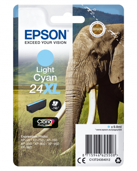 Epson 24XL (Elephant) Light Cyan Ink Cartridge - Claria Photo HD Ink (C13T24354012) 