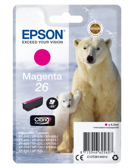 Epson 26 (Polar Bear) Magenta Ink Cartridge - Claria Premium Ink (C13T26134012) 