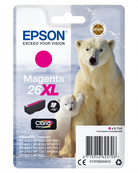 Epson 26XL (Polar Bear) Magenta Ink Cartridge - Claria Premium Ink - High Capacity (C13T26334012) 