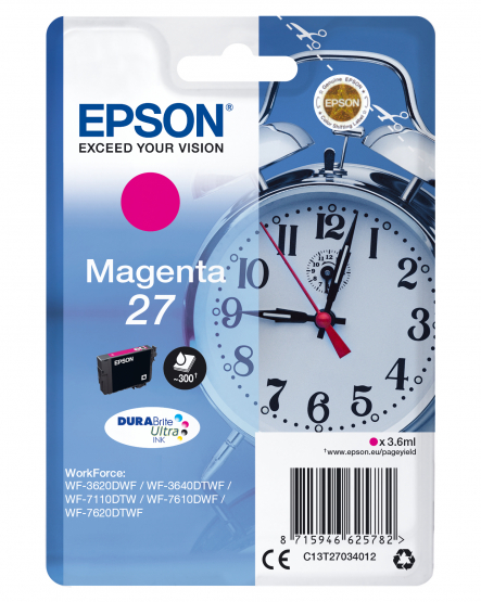 Epson 27 (Alarm Clock) Magenta Ink Cartridge - DURABrite Ultra Ink (C13T27034012) 