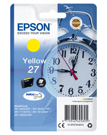 Epson 27 (Alarm Clock) Yellow Ink Cartridge - DURABrite Ultra Ink (C13T27044012) 
