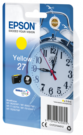 Epson 27 (Alarm Clock) Yellow Ink Cartridge - DURABrite Ultra Ink (C13T27044012) 
