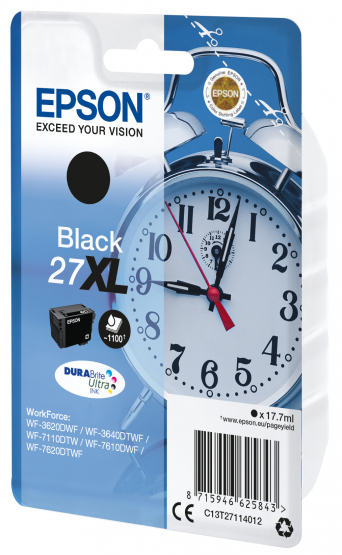 Epson 27XL (Alarm Clock) Black Ink Cartridge - DURABrite Ultra Ink (C13T27114012) 