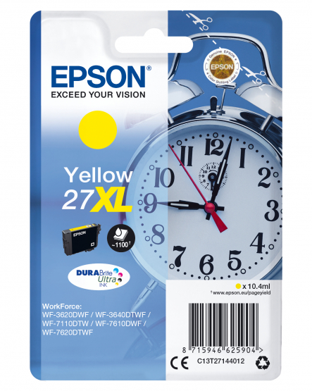 Epson 27XL (Alarm Clock) Yellow Ink Cartridge - DURABrite Ultra Ink (C13T27144012) 