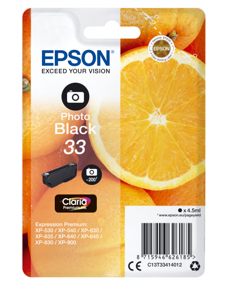 Epson 33 (Oranges) Photo Black Ink Cartridge - Claria Premium Ink (C13T33414012) 