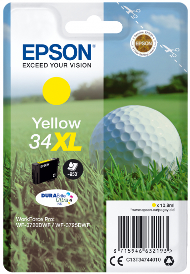 Epson 34XL (Golf Ball) Yellow Ink Cartridge - DURABrite Ultra Ink - High Capacity (C13T34744010) 