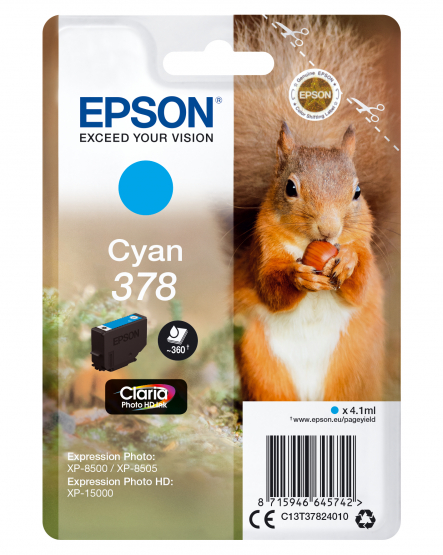 Epson 378 (Squirrel) Cyan Ink Cartridge - Claria Photo HD Ink (C13T37824010) 