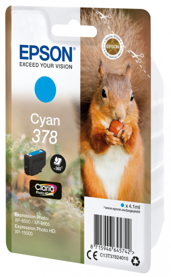 Epson 378 (Squirrel) Cyan Ink Cartridge - Claria Photo HD Ink (C13T37824010) 