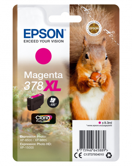 Epson 378XL (Squirrel) Magenta Ink Cartridge - Claria Photo HD Ink - High Capacity (C13T37934010) 