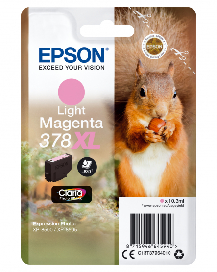 Epson 378XL (Squirrel) Light Magenta Ink Cartridge - Claria Photo HD Ink - High Capacity (C13T37964010) 