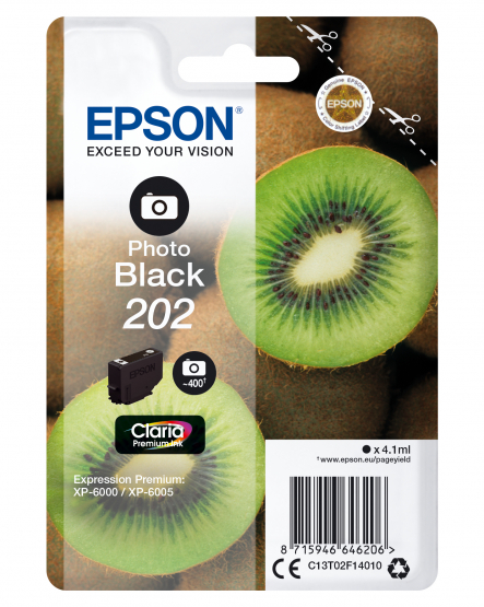 Epson 202 (Kiwi) Photo Black Ink Cartridge - Claria Premium Ink (C13T02F14010) 