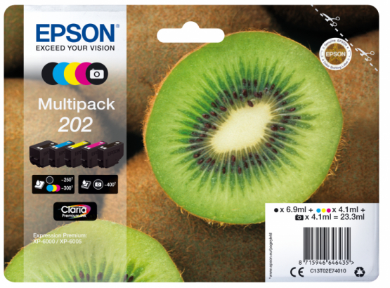 Epson 202 (Kiwi) Ink Cartridge Multi-Pack 5-colours - Claria Premium Ink (C13T02E74010) 