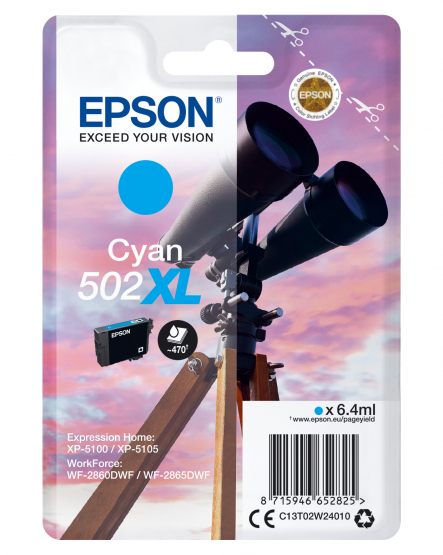 Epson 502XL (Binoculars) Cyan Ink Cartridge - High Capacity (C13T02W24010) 