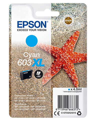Epson 603XL (Starfish) Cyan Ink Cartridge - High Capacity (C13T03A24010) 