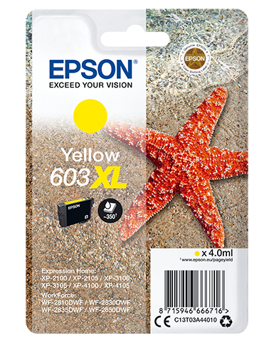 Epson 603XL (Starfish) Yellow Ink Cartridge - High Capacity (C13T03A44010) 