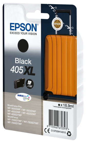 Epson 405XL (Suitcase) Black Ink Cartridge - DURABrite Ultra Ink- High Capacity (C13T05H14010) 