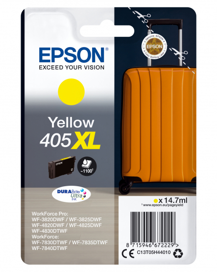 Epson 405XL (Suitcase) Yellow Ink Cartridge - DURABrite Ultra Ink - High Capacity (C13T05H44010) 