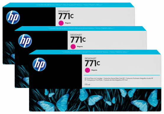 HP 771C Magenta DesignJet Ink Cartridge (3 Pack) (B6Y33A) 