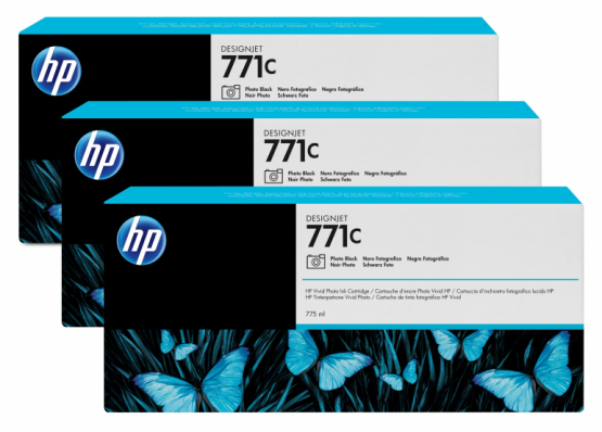 HP 771C Photo Black DesignJet Ink Cartridge (3 Pack) (B6Y37A) 