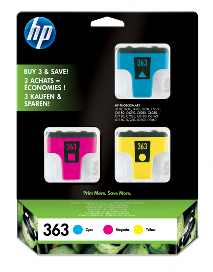 HP Pachet cu 3 cartuГђвЂўГ‘Еёe de cernealГђвЂќГ‘вЂњ originale 363 Cyan/Magenta/Galben ink cartridge 3 pc(s) Original Cyan, Magenta, Yellow(CB333EE) 