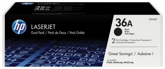 HP 36A Black Original Toner Cartridge (2 Pack) (CB436AD) 