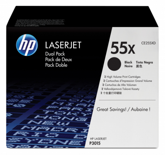 HP 55X Black Original Toner Cartridge (2 Pack) - High Capacity (CE255XD) 