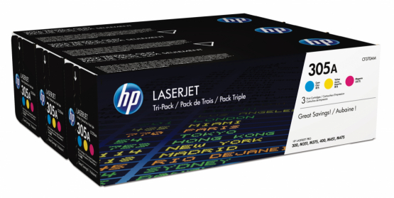 HP 305A Original Toner Cartridge Multi-Pack - Cyan, Magenta, Yellow (CF370AM) 