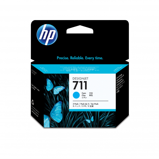 HP 711 Cyan Original DesignJet Ink Cartridge (3 Pack) (CZ134A) 
