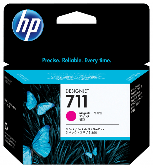 HP 711 Magenta Original DesignJet Ink Cartridges (3 Pack)(CZ135A) 